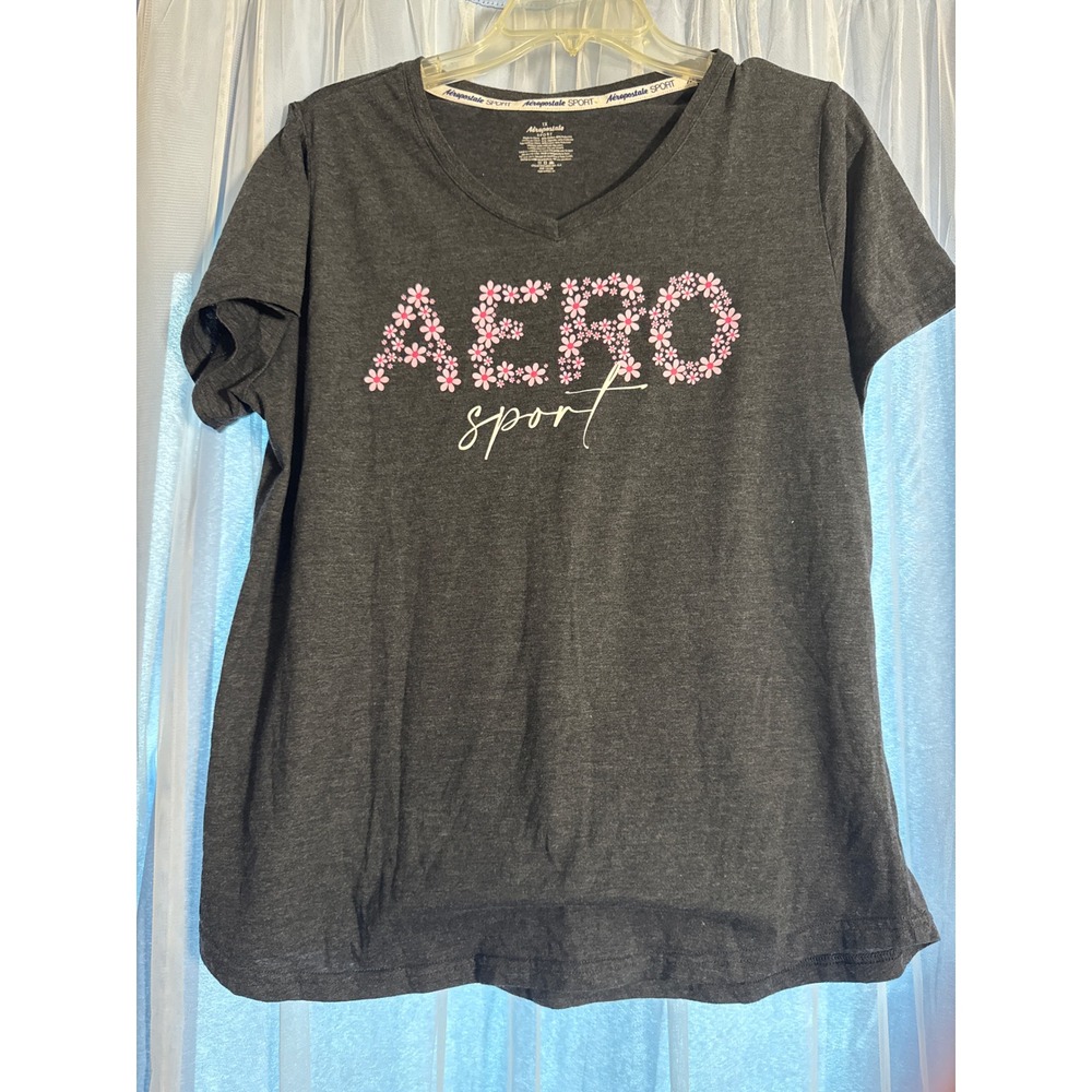 Aeropostale‎ T-Shirt Womens 1X Sport Floral Graphic Charcoal EUC